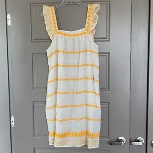 TORY BURCH WHITE YELLOW LINEN BLEND DRESS LARGE